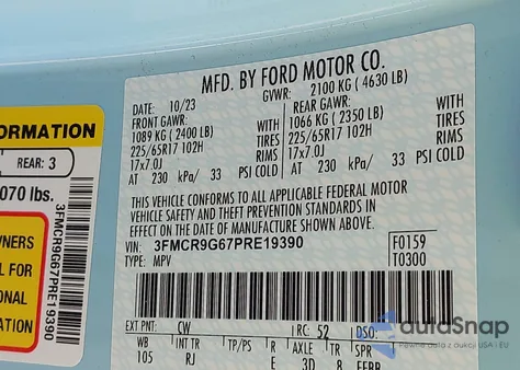 2023 Ford Bronco Sport Heritage z USA, uszkodzony, nr VIN 3FMCR9G67PRE19390